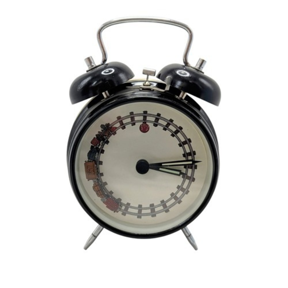 Rare Vintage Train On Tracks Animated 2 Bell Alarm Clock